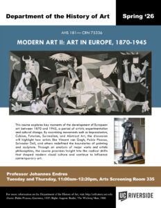 AHS 181, Spring 26. Modern Art in Europe.